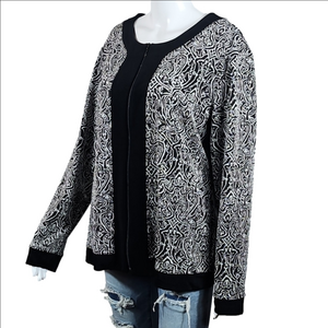 Chico's Travelers Black & White Baroque Pattern Travel Knit Zip Up Jacket
